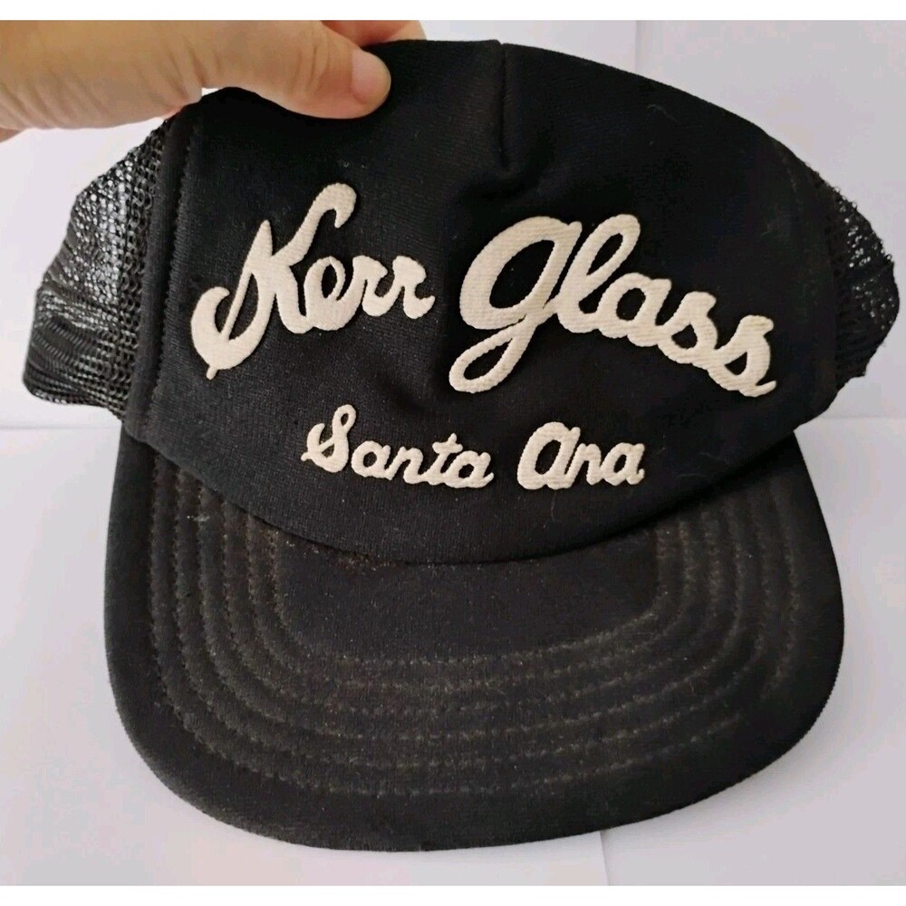 Vintage Kerr Glass Santa Ana Trucker Hat Mesh Snapback Black Script California